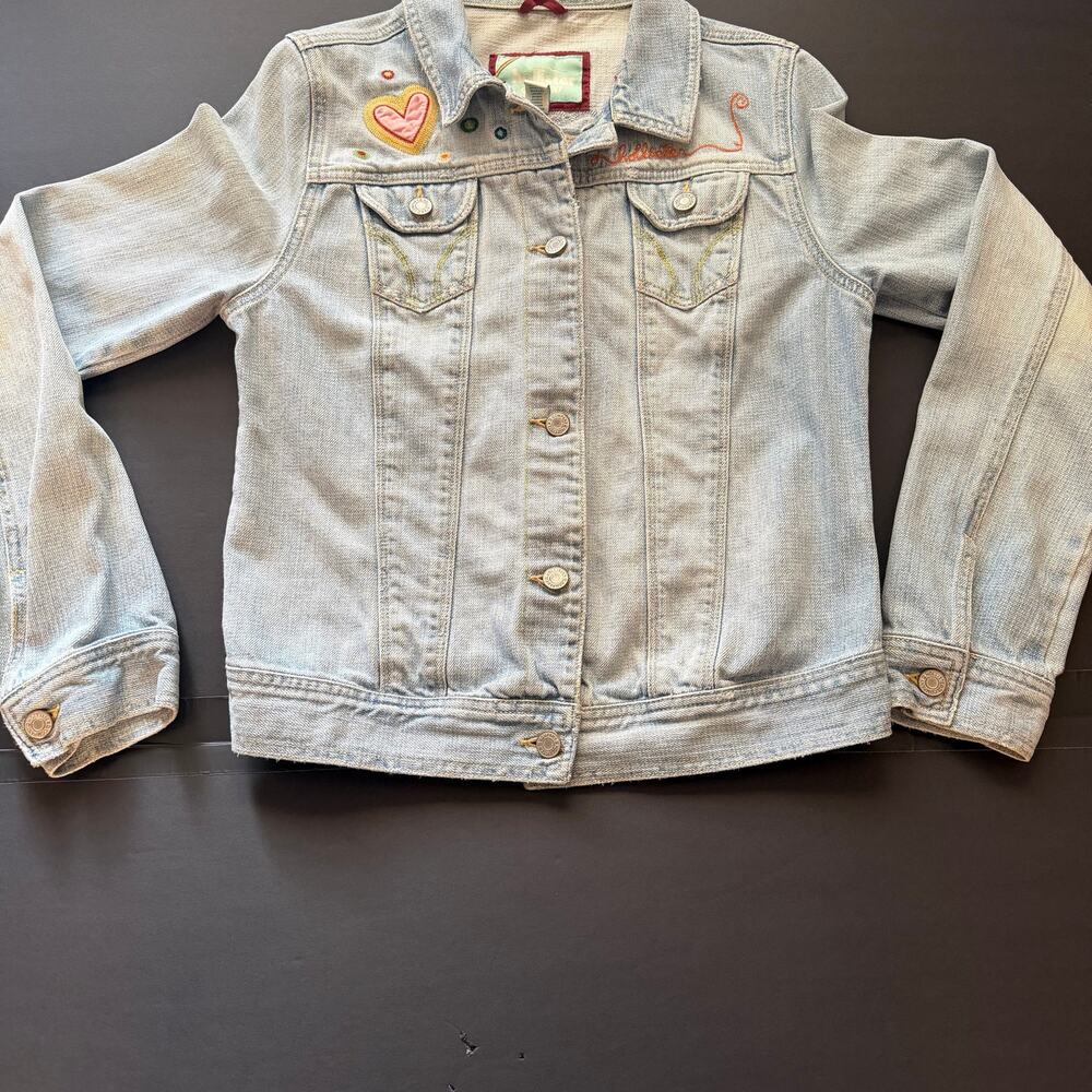 Hollister Womens L Light Wash Denim Jacket Cali Embroidered Y2K 100% Cotton